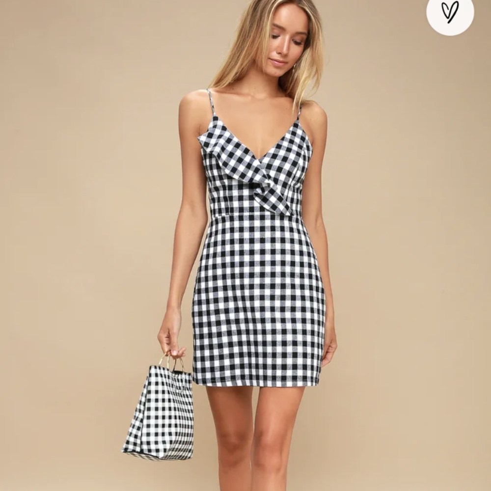 Lulu's Gingham Black White Summer Mini Dress Sz Medium
